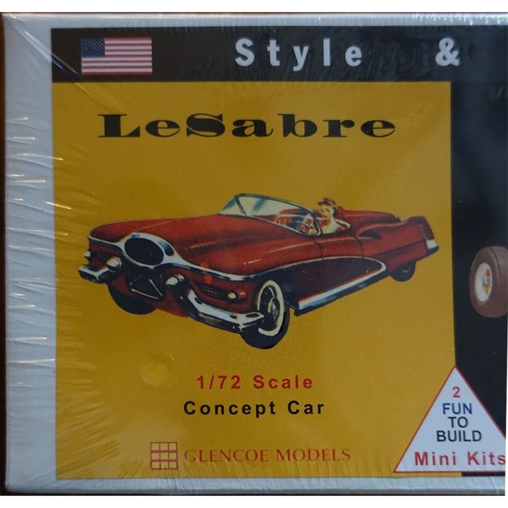 Le Sabre „Concept Car” i Indy Racer – Zestaw Style & Speed | 2 modele plastikowe do sklejania Glencoe Models (skala 1:72 i 60)