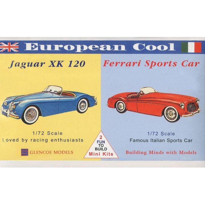 Jaguar XK-120 i Ferrari 250 – Zestaw European Cool | 2 modele plastikowe do sklejania Glencoe Models (skala 1:72)