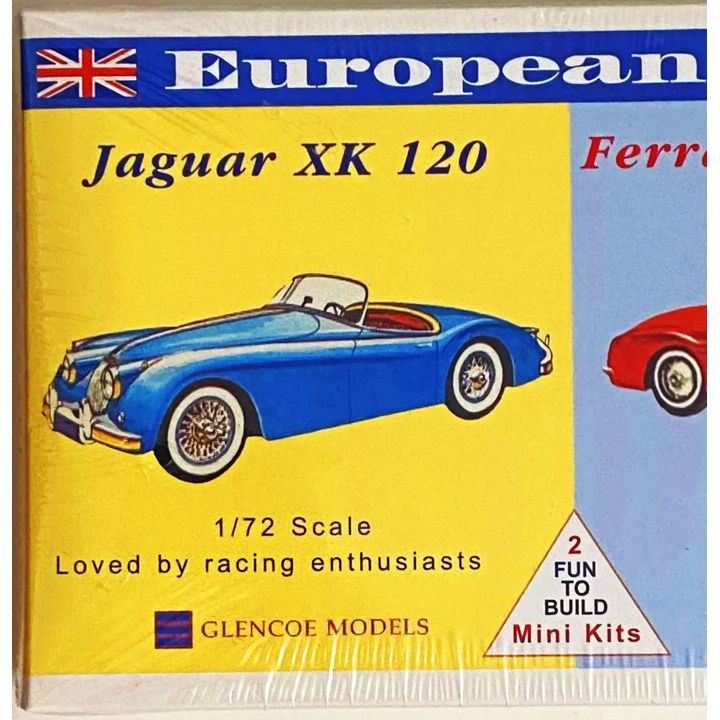 Jaguar XK-120 i Ferrari 250 – Zestaw European Cool | 2 modele plastikowe do sklejania Glencoe Models (skala 1:72)