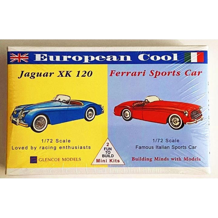 Jaguar XK-120 i Ferrari 250 – Zestaw European Cool | 2 modele plastikowe do sklejania Glencoe Models (skala 1:72)
