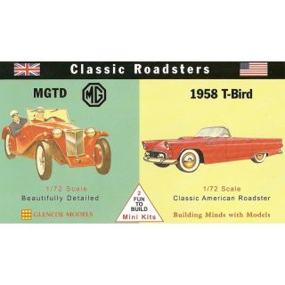 MG-TD i T-Bird 1958 – Zestaw Classic Roadsters | 2 modele plastikowe do sklejania Glencoe Models (skala 1:72)