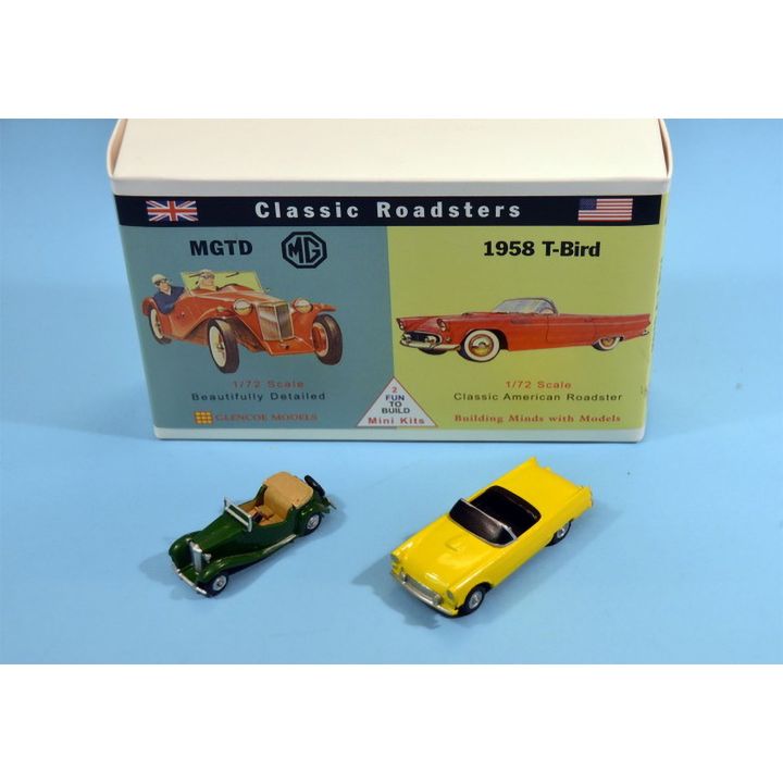 MG-TD i T-Bird 1958 – Zestaw Classic Roadsters | 2 modele plastikowe do sklejania Glencoe Models (skala 1:72)