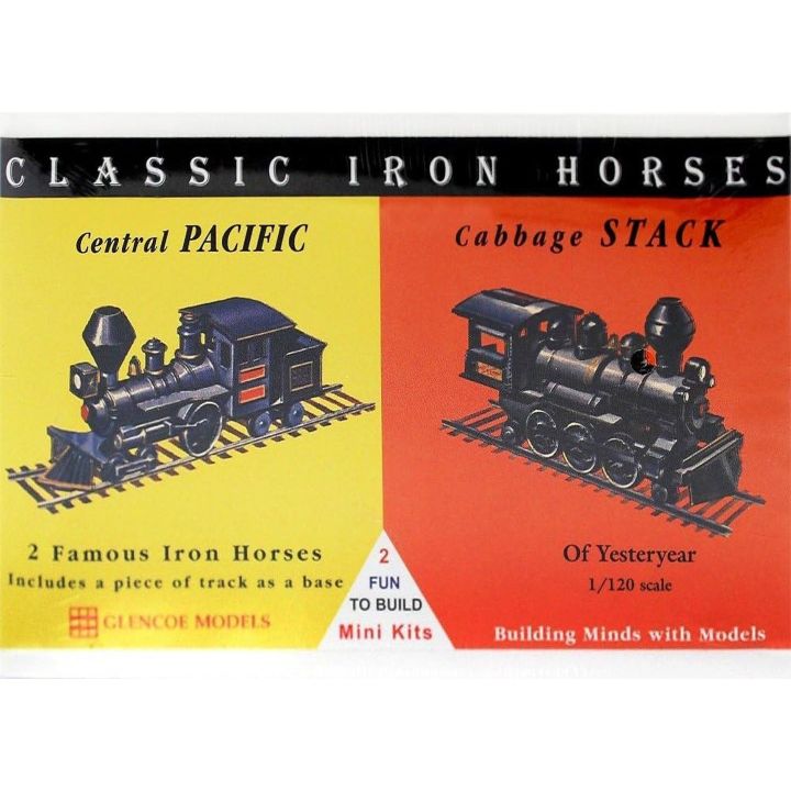 Central Pacific i Cabbage Stack – Zestaw Classic Iron Horses | 2 modele plastikowe do sklejania Glencoe Models (skala 1:120)