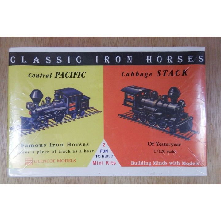 Central Pacific i Cabbage Stack – Zestaw Classic Iron Horses | 2 modele plastikowe do sklejania Glencoe Models (skala 1:120)
