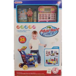 Wózek Sklepowy dla Dzieci z Koszem, Produktami i Kalkulatorem – 24 artykuły spożywcze | Zabawa w zakupy jak dorosły
