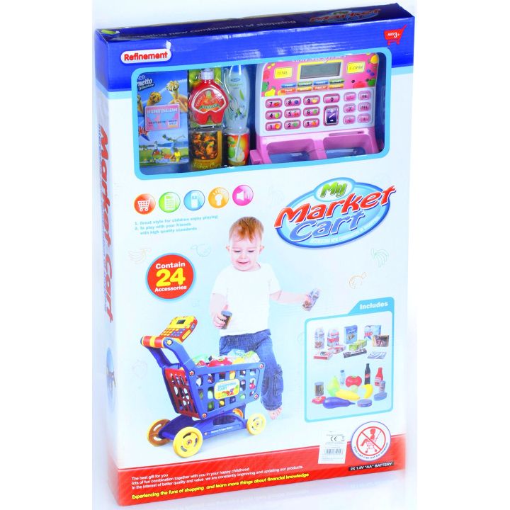 Wózek Sklepowy dla Dzieci Interaktywny – Kalkulator i 24 artykuły spożywcze, produkty | Zabawa w zakupy jak dorosły