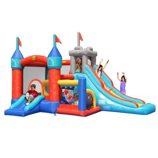 HappyHop, Dmuchany Zamek Ogrodowy 13w1 (Dmuchaniec) – Trampolina, zjeżdżalnia i wspinaczka | Różnorodny plac zabaw dla dzieci