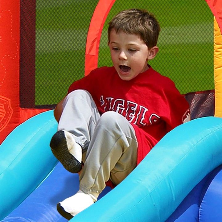 HappyHop, Dmuchany Zamek Ogrodowy 13w1 (Dmuchaniec) – Trampolina, zjeżdżalnia i wspinaczka | Różnorodny plac zabaw dla dzieci