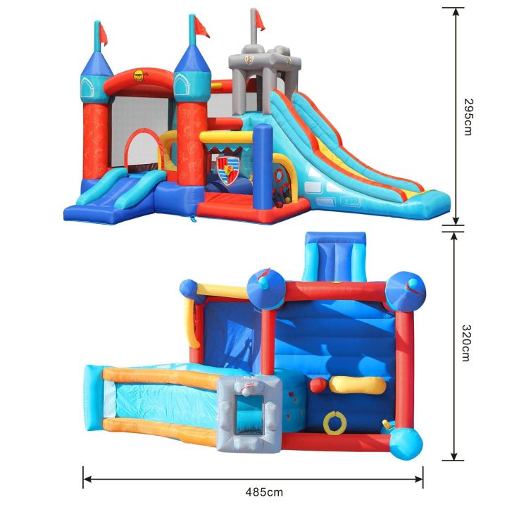 HappyHop, Dmuchany Zamek Ogrodowy 13w1 (Dmuchaniec) – Trampolina, zjeżdżalnia i wspinaczka | Różnorodny plac zabaw dla dzieci