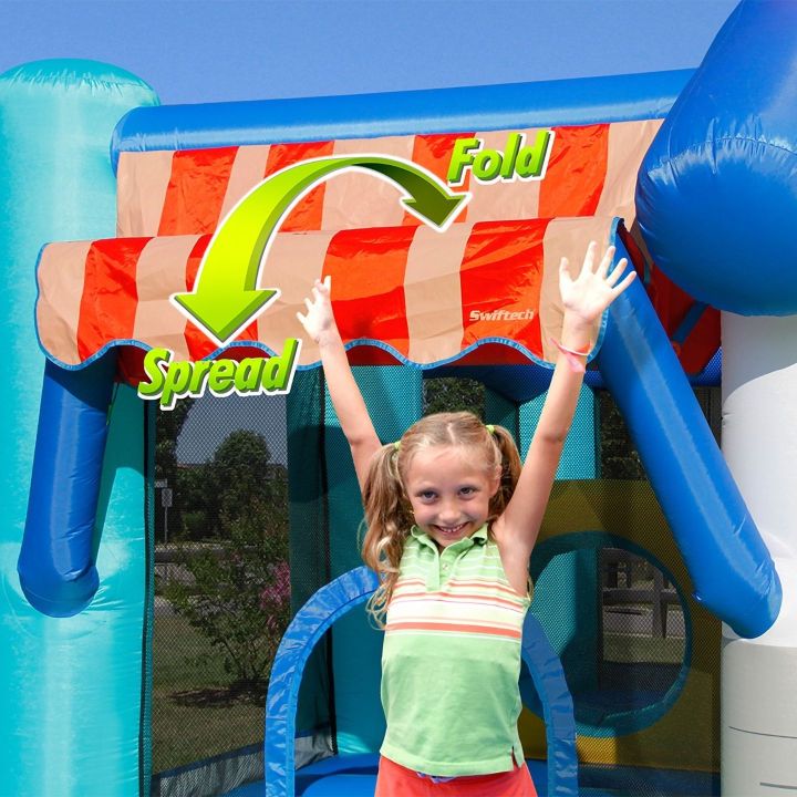Happy Store, Ogrodowy Dmuchaniec 380 cm (Zamek Dmuchany) – Trampolina i Zjeżdżalnia jak sklep | Wesoły park rozrywki dla dzieci