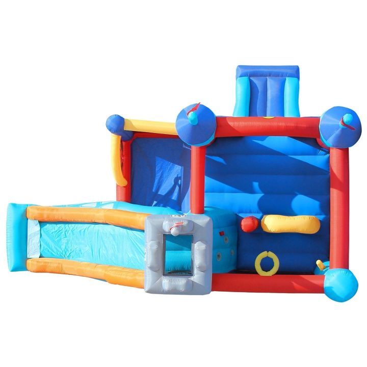 HappyHop, Dmuchany Zamek Ogrodowy 13w1 (Dmuchaniec) – Trampolina, zjeżdżalnia i wspinaczka | Różnorodny plac zabaw dla dzieci