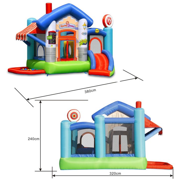 Happy Store, Ogrodowy Dmuchaniec 380 cm (Zamek Dmuchany) – Trampolina i Zjeżdżalnia jak sklep | Wesoły park rozrywki dla dzieci