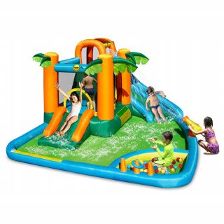 Słoneczna Oaza, Wodny Dmuchaniec 7w1 (Zamek Dmuchany) – Trampolina, zjeżdżalnie i brodzik | Letni park rozrywki w ogrodzie