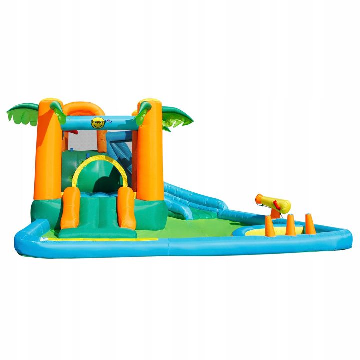 Słoneczna Oaza, Wodny Dmuchaniec 7w1 (Zamek Dmuchany) – Trampolina, zjeżdżalnie i brodzik | Letni park rozrywki w ogrodzie