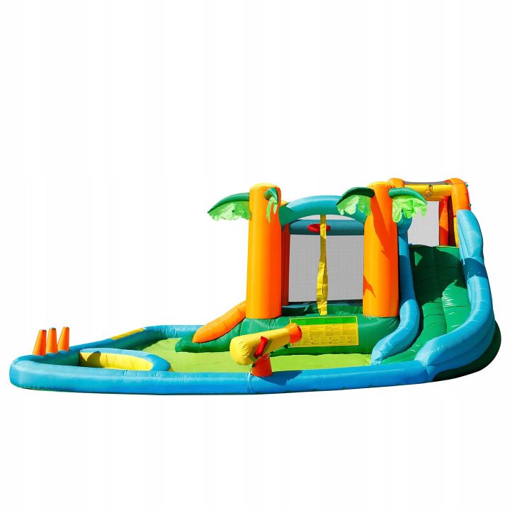 Słoneczna Oaza, Wodny Dmuchaniec 7w1 (Zamek Dmuchany) – Trampolina, zjeżdżalnie i brodzik | Letni park rozrywki w ogrodzie
