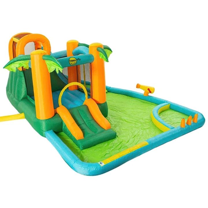 Słoneczna Oaza, Wodny Dmuchaniec 7w1 (Zamek Dmuchany) – Trampolina, zjeżdżalnie i brodzik | Letni park rozrywki w ogrodzie