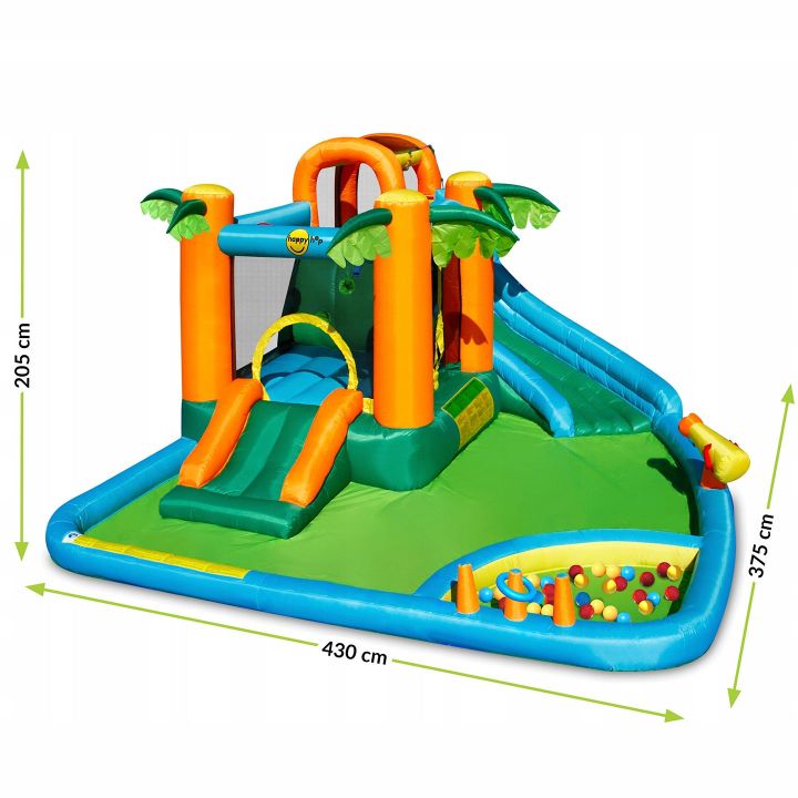 Słoneczna Oaza, Wodny Dmuchaniec 7w1 (Zamek Dmuchany) – Trampolina, zjeżdżalnie i brodzik | Letni park rozrywki w ogrodzie