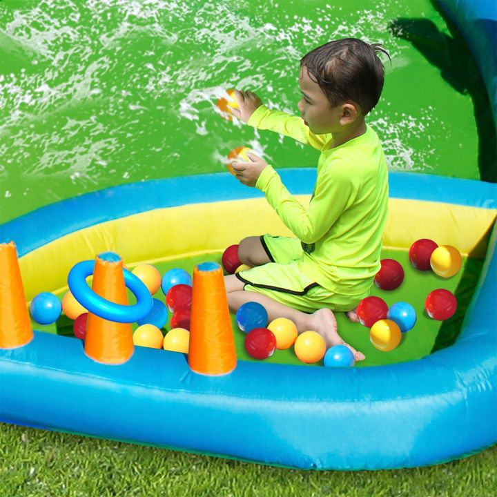 Słoneczna Oaza, Wodny Dmuchaniec 7w1 (Zamek Dmuchany) – Trampolina, zjeżdżalnie i brodzik | Letni park rozrywki w ogrodzie