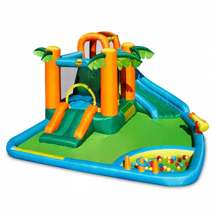Słoneczna Oaza, Wodny Dmuchaniec 7w1 (Zamek Dmuchany) – Trampolina, zjeżdżalnie i brodzik | Letni park rozrywki w ogrodzie