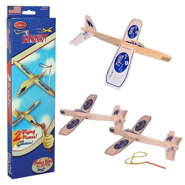 Sling Shot x2 – Dwa Szybowce z napędem gumowym (proca) | Modele balsowe do strzelania Guillows (rozpiętość 31 cm)