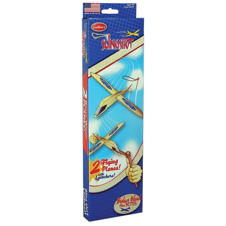 Sling Shot x2 – Dwa Szybowce z napędem gumowym (proca) | Modele balsowe do strzelania Guillows (rozpiętość 31 cm)