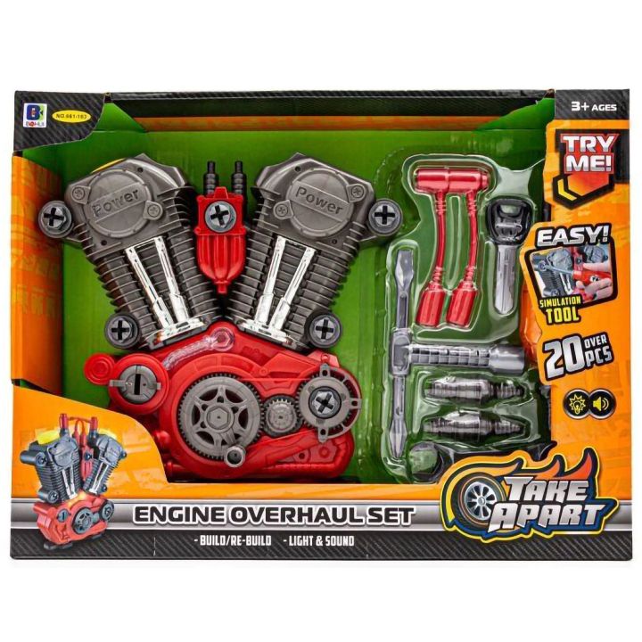 Silnik Do Rozkręcania dla Dzieci – Realistyczne dźwięki i światła | Zabawka majsterkowicza z narzędziami