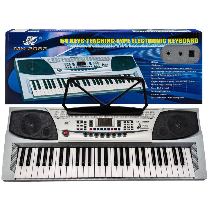 Podstawowy Keyboard Muzyczny MK-2083 – 54 klawisze, 255 rytmów, 255 barw i mikrofon | Nauka gry i kreatywna zabawa z muzyką