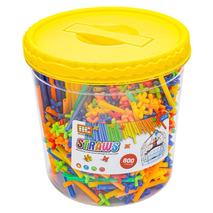 Słomki Konstrukcyjne 800 Elementów – Kolorowe patyczki i łączniki we wiaderku | Kreatywne konstrukcje dla przyszłych inżynierów