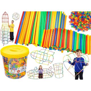 Słomki Konstrukcyjne 800 Elementów – Kolorowe patyczki i łączniki we wiaderku | Kreatywne konstrukcje dla przyszłych inżynierów