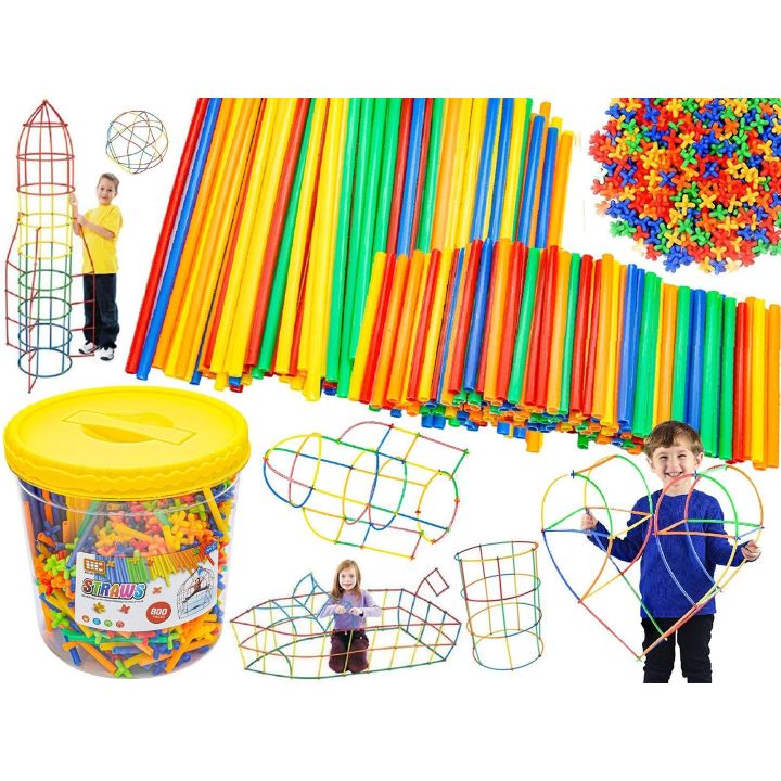 Słomki Konstrukcyjne 800 Elementów – Kolorowe patyczki i łączniki we wiaderku | Kreatywne konstrukcje dla przyszłych inżynierów