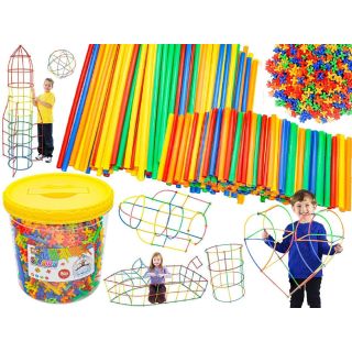 Słomki Konstrukcyjne 900 Elementów – Kolorowe patyczki i łączniki we wiaderku | Wyobraźnia w rękach małego budowniczego