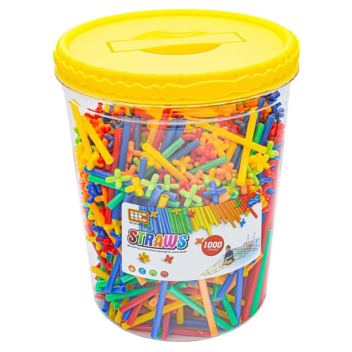 Słomki Konstrukcyjne 1000 Elementów – Kolorowe patyczki i łączniki we wiaderku | Architektoniczne marzenia młodych konstruktorów