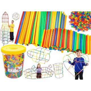 Słomki Konstrukcyjne 1000 Elementów – Kolorowe patyczki i łączniki we wiaderku | Architektoniczne marzenia młodych konstruktorów