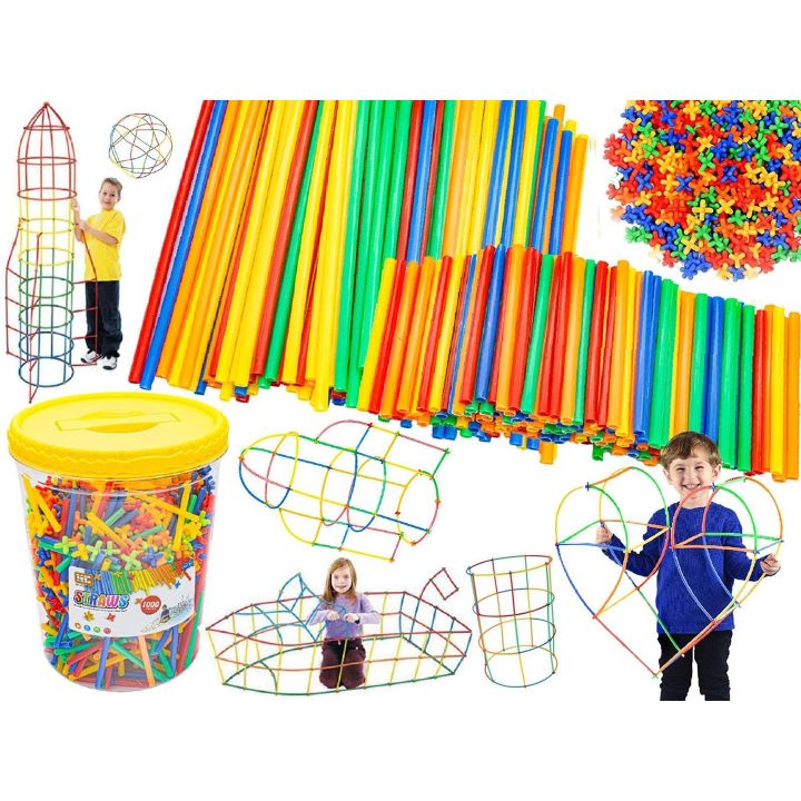 Słomki Konstrukcyjne 1000 Elementów – Kolorowe patyczki i łączniki we wiaderku | Architektoniczne marzenia młodych konstruktorów