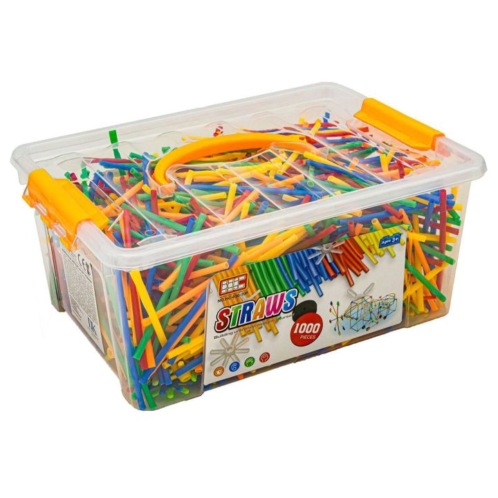 Słomki Konstrukcyjne 1000 Elementów – Patyczki z łącznikami i kółkami w skrzynce | Twórz bez ograniczeń z małym projektantem