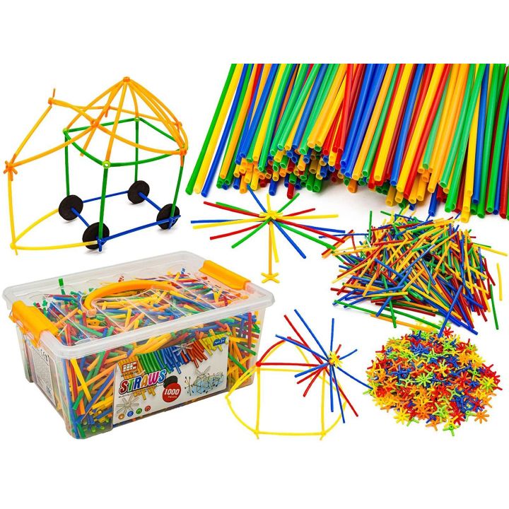 Słomki Konstrukcyjne 1000 Elementów – Patyczki z łącznikami i kółkami w skrzynce | Twórz bez ograniczeń z małym projektantem