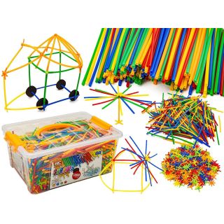 Słomki Konstrukcyjne 1200 Elementów – Patyczki z łącznikami i kółkami w skrzynce | Przestrzenne budowle dla małych twórców