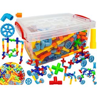 Rurki Konstrukcyjne 340 Elementów – Kolorowy rurociąg z kolankami i kółkami w skrzynce | Mali architekci budujący bez granic