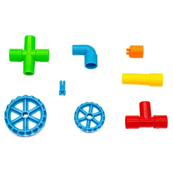 Rurki Konstrukcyjne 340 Elementów – Kolorowy rurociąg z kolankami i kółkami w skrzynce | Mali architekci budujący bez granic