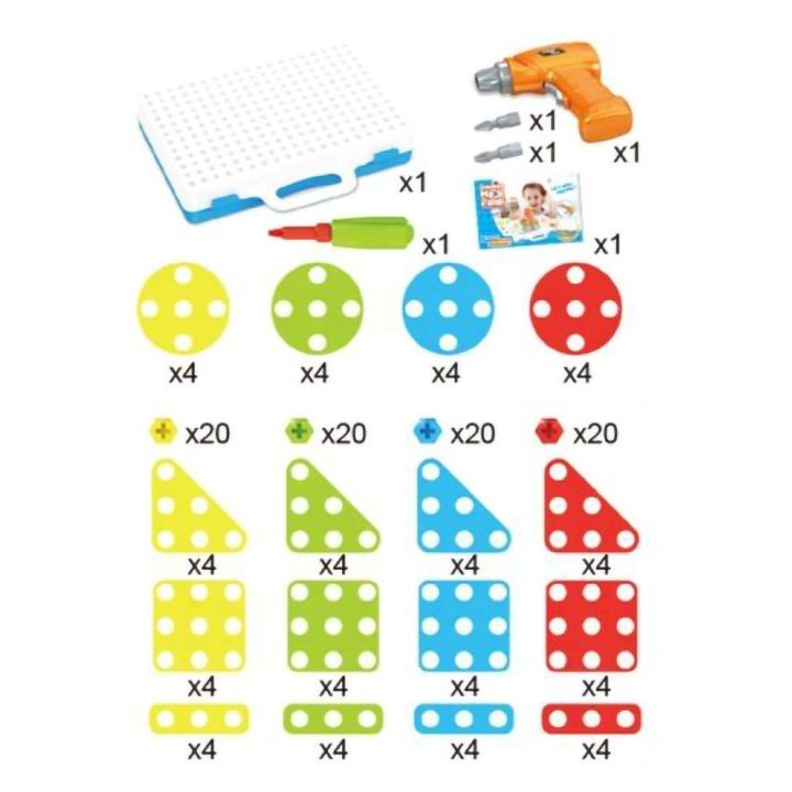 Mozaika Edukacyjna 150 Elementów – Wkrętarka i walizka | Kreatywne projekty dla małych konstruktorów