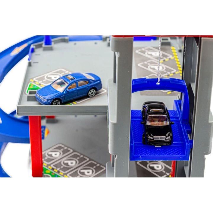 Parking Wielopoziomowy z Windą, Myjnią, Warsztatem i Stacją Benzynową – 4 Poziomy z akcesoriami | Mechaniczny garaż samochodowy
