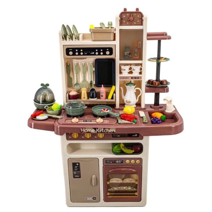 Multifunkcyjna Kuchnia Beżowa z Parą i Wodą – Piekarnik, lodówka i 65 akcesoriów | Realistyczna zabawa w gotowanie