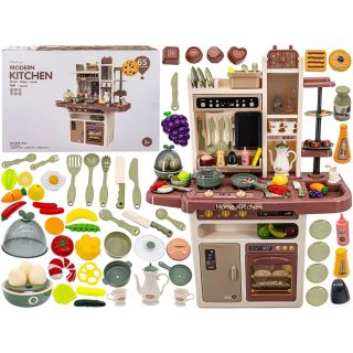 Multifunkcyjna Kuchnia Beżowa z Parą i Wodą – Piekarnik, lodówka i 65 akcesoriów | Realistyczna zabawa w gotowanie