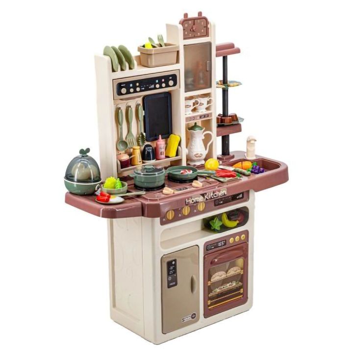 Wielofunkcyjna Kuchnia Beżowa dla Dzieci – Parą, wodą, piekarnik, lodówka i 65 akcesoriów | Realistyczna zabawa w gotowanie