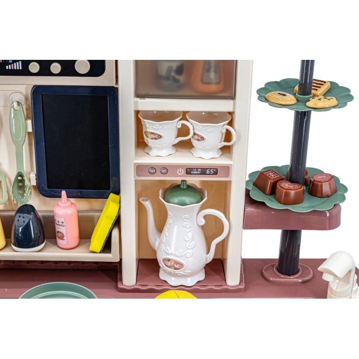 Wielofunkcyjna Kuchnia Beżowa dla Dzieci – Parą, wodą, piekarnik, lodówka i 65 akcesoriów | Realistyczna zabawa w gotowanie