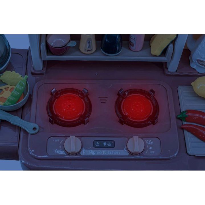 Wielofunkcyjna Kuchnia Beżowa dla Dzieci – Parą, wodą, piekarnik, lodówka i 65 akcesoriów | Realistyczna zabawa w gotowanie
