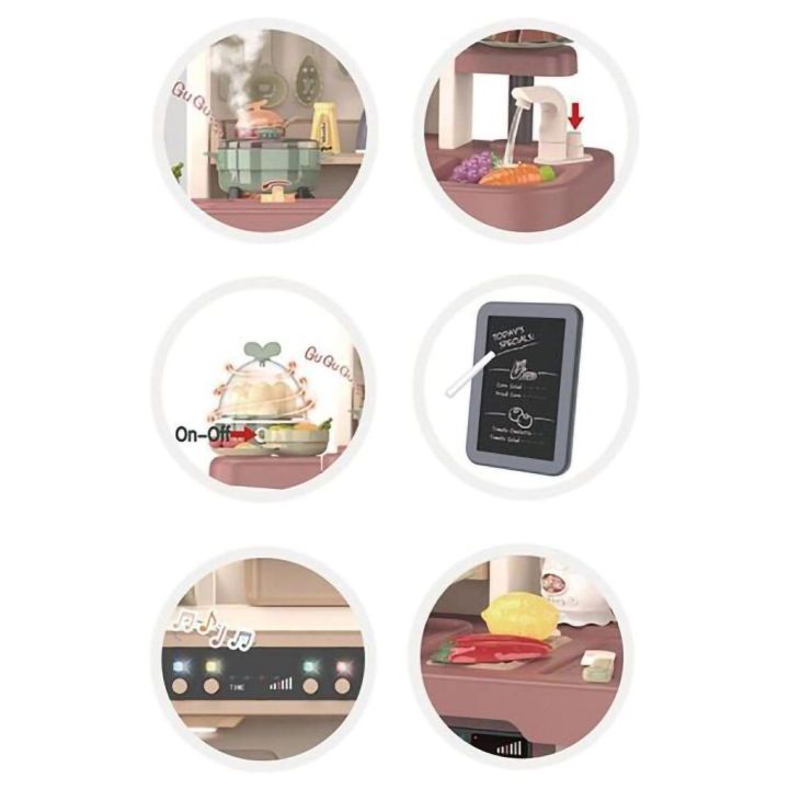 Wielofunkcyjna Kuchnia Beżowa dla Dzieci – Parą, wodą, piekarnik, lodówka i 65 akcesoriów | Realistyczna zabawa w gotowanie