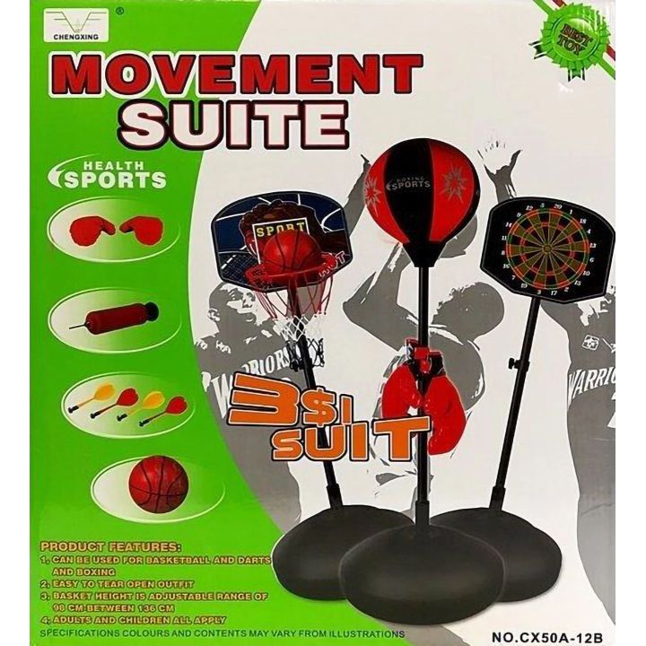 Zestaw Sportowy 3w1 dla Dzieci – Koszykówka, Boks i Dart z regulacją wysokości | Wielofunkcyjna zabawa rozwijająca sprawność