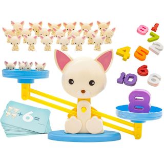 Waga Szalkowa Gra Edukacyjna z Pieskiem – Nauka liczenia ze szczeniaczkami i kartami zadań | Matematyczna zabawa w równowagę