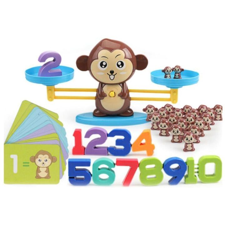 Waga Szalkowa Gra Edukacyjna z Małpką – Nauka liczenia z małpeczkami i kartami zadań | Rachunkowa zabawa dla dzieci w równowagę